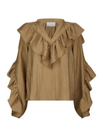 Neo Noir Nula Flounce bluse Mørk Sand