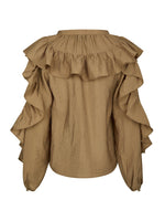 Neo Noir Nula Flounce bluse Mørk Sand
