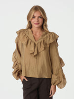 Neo Noir Nula Flounce bluse Mørk Sand