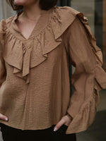 Neo Noir Nula Flounce bluse Mørk Sand