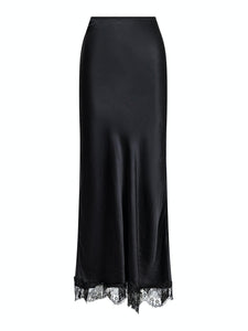 Neo Noir Veroni Satin Lace Skirt Sort