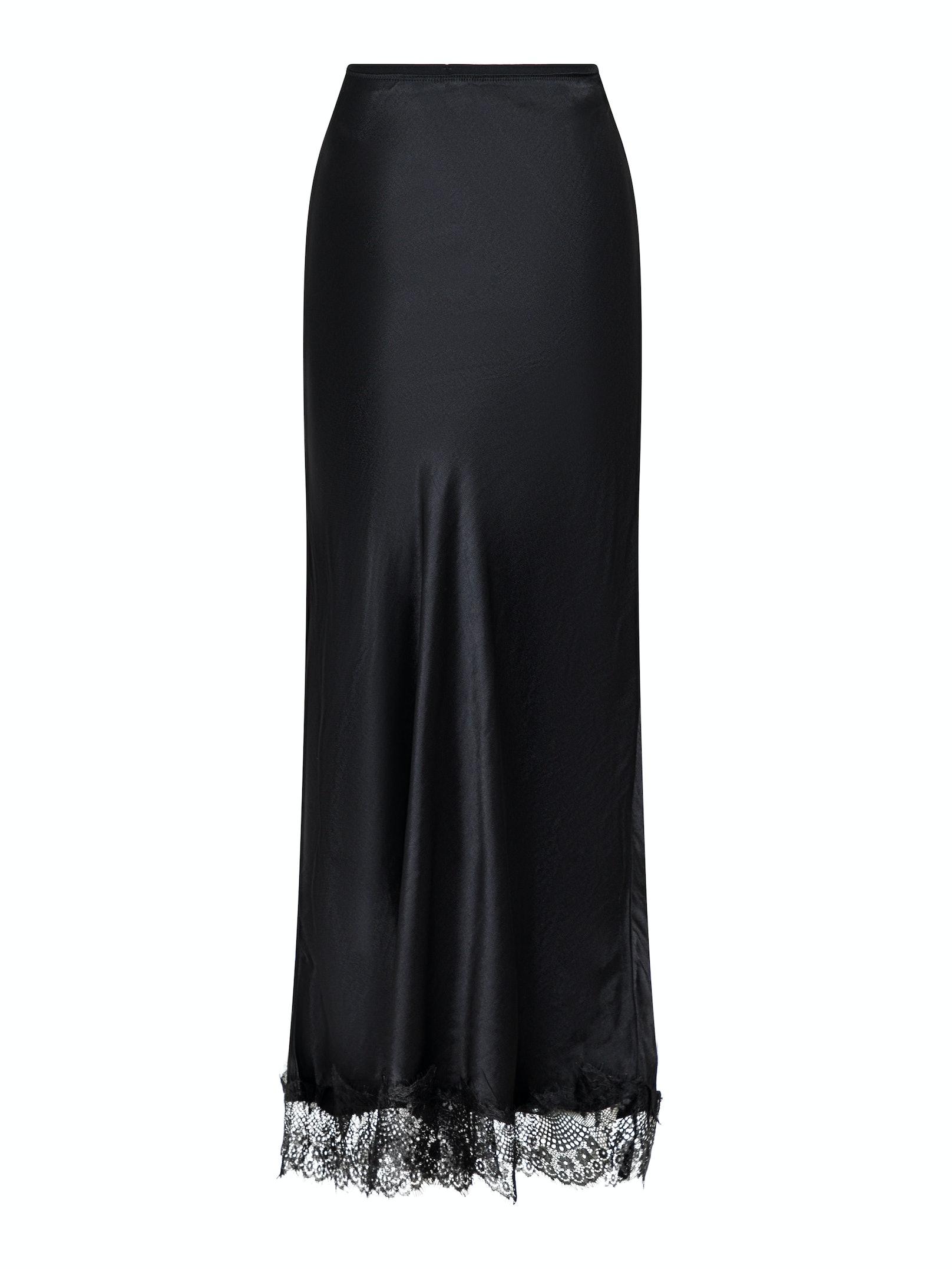 Neo Noir Veroni Satin Lace Skirt Sort