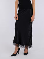 Neo Noir Veroni Satin Lace Skirt Sort