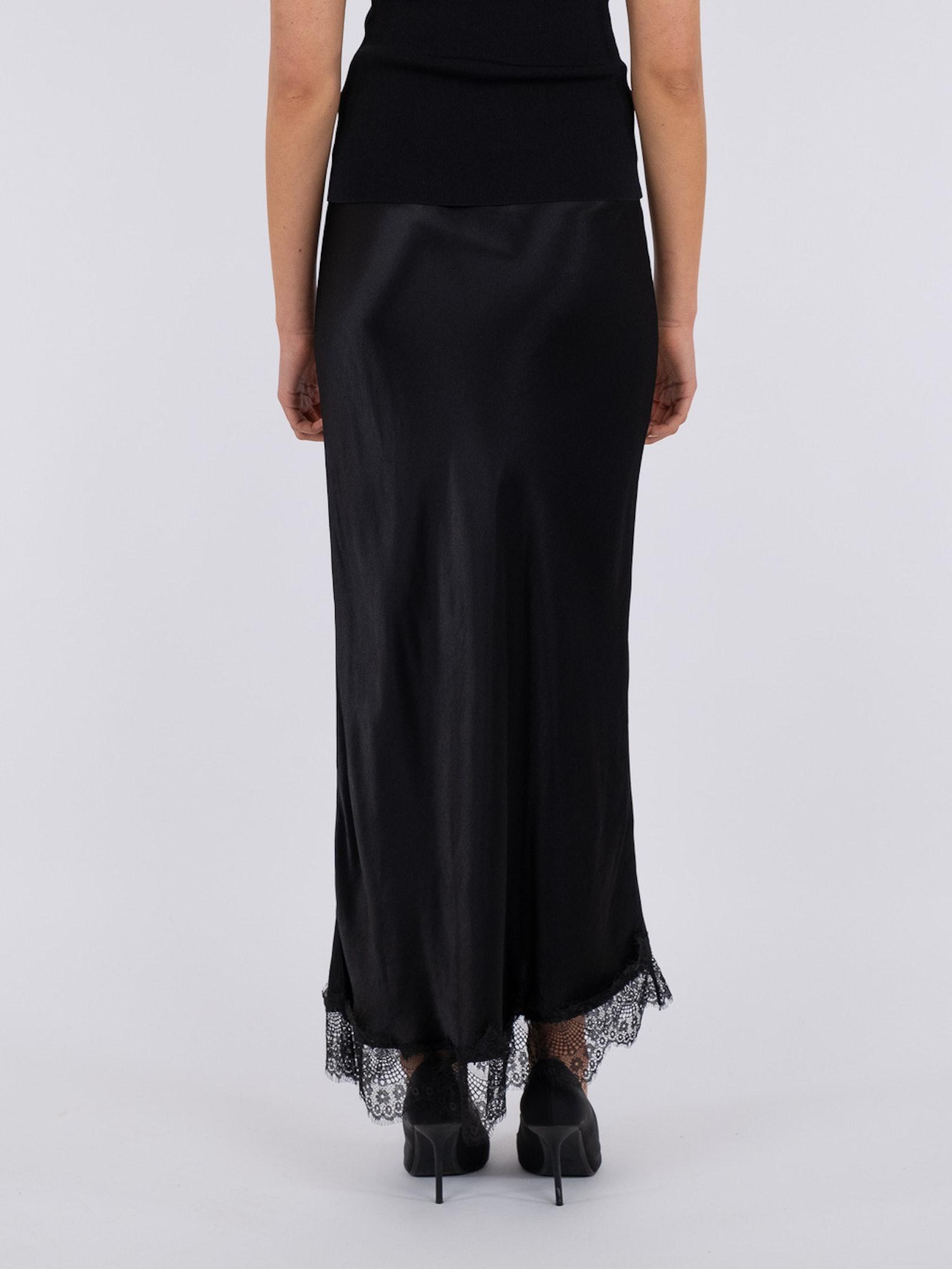 Neo Noir Veroni Satin Lace Skirt Sort