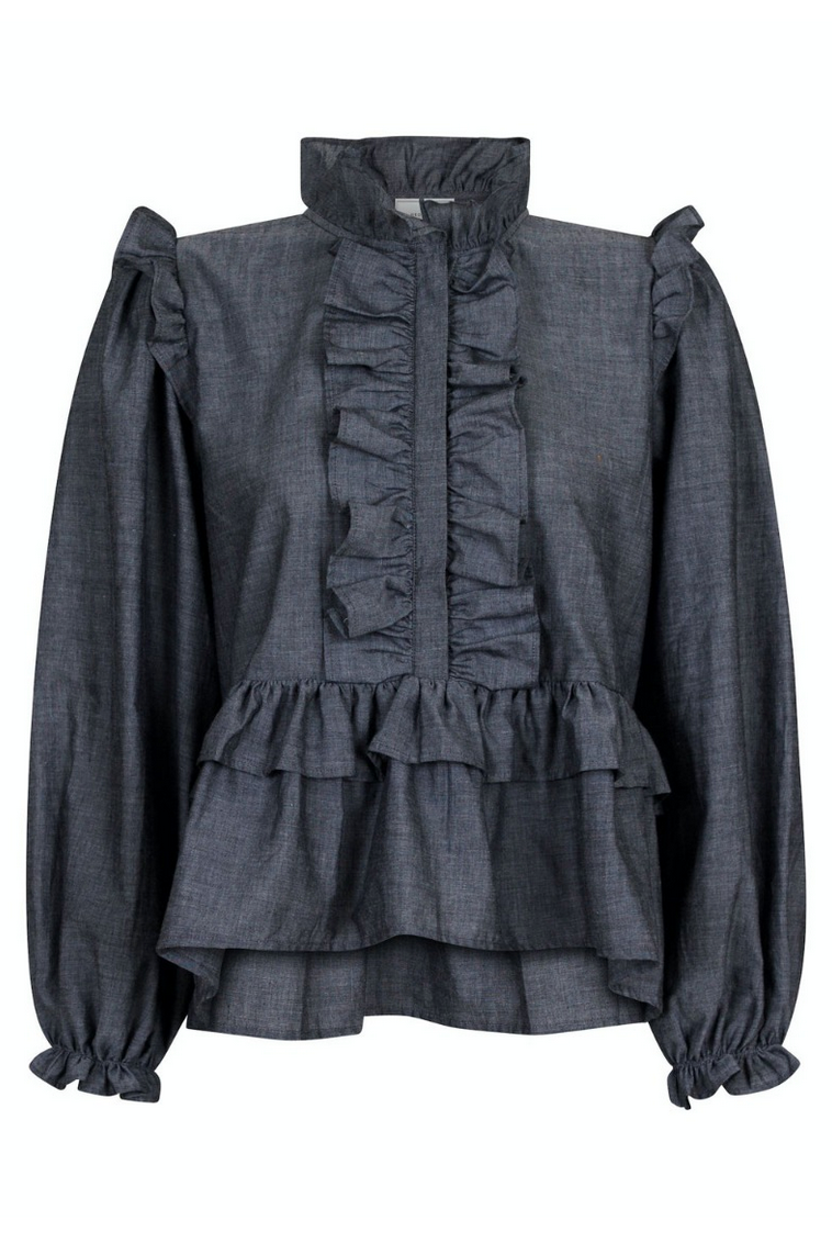 Neo Noir Hawaii Chambray Bluse Grå