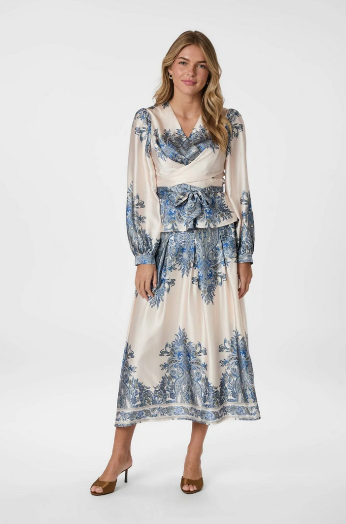 Neo Noir Lenni Paisley Border Nederdel Blå