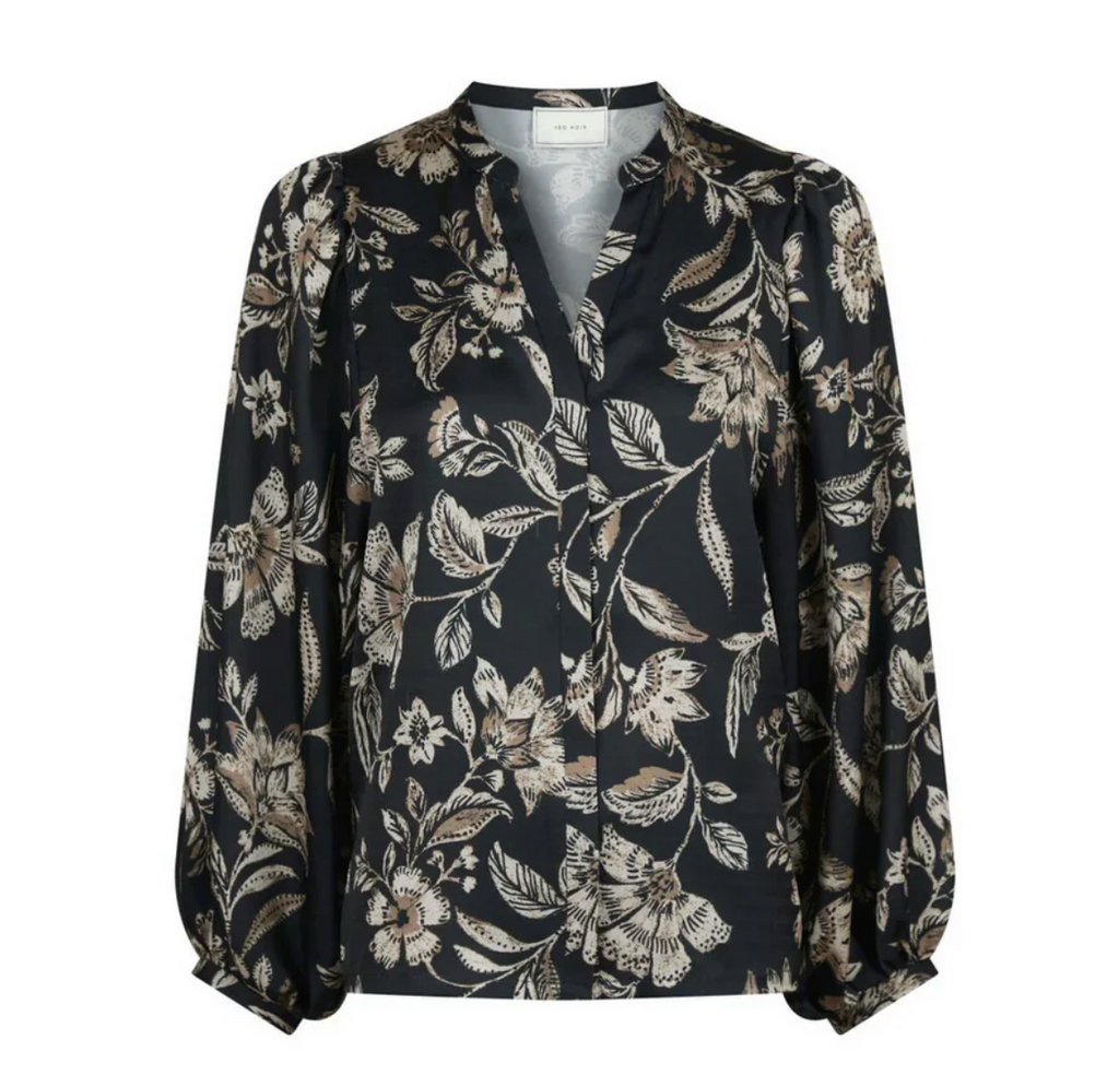 Neo Noir Canvas Flower Bluse Navy